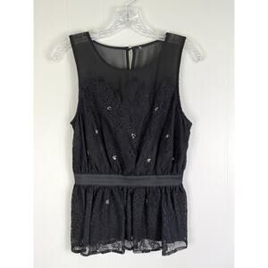 Anthropologie Meadow Rue Black Lace Beaded Tank Top Small Boho Whimsigoth Dainty